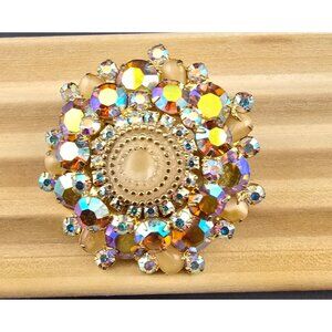 RARE Juliana D&E 2" Birthday Cake Statement Brooch Gold Tone Aurora Borealis